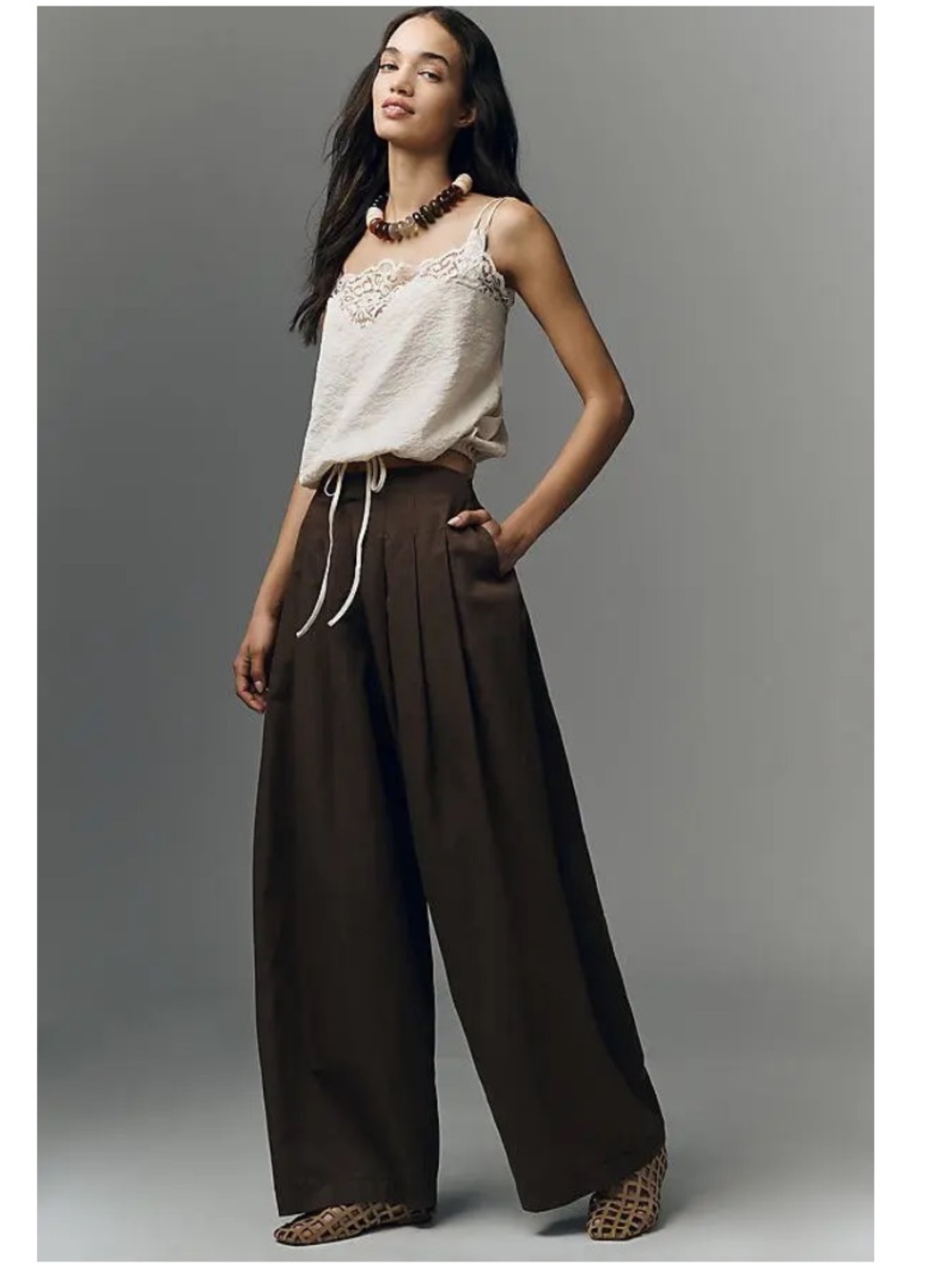 ANTHROPOLOGIE Maeve Pleated Trousers Brown Size 1X NEW